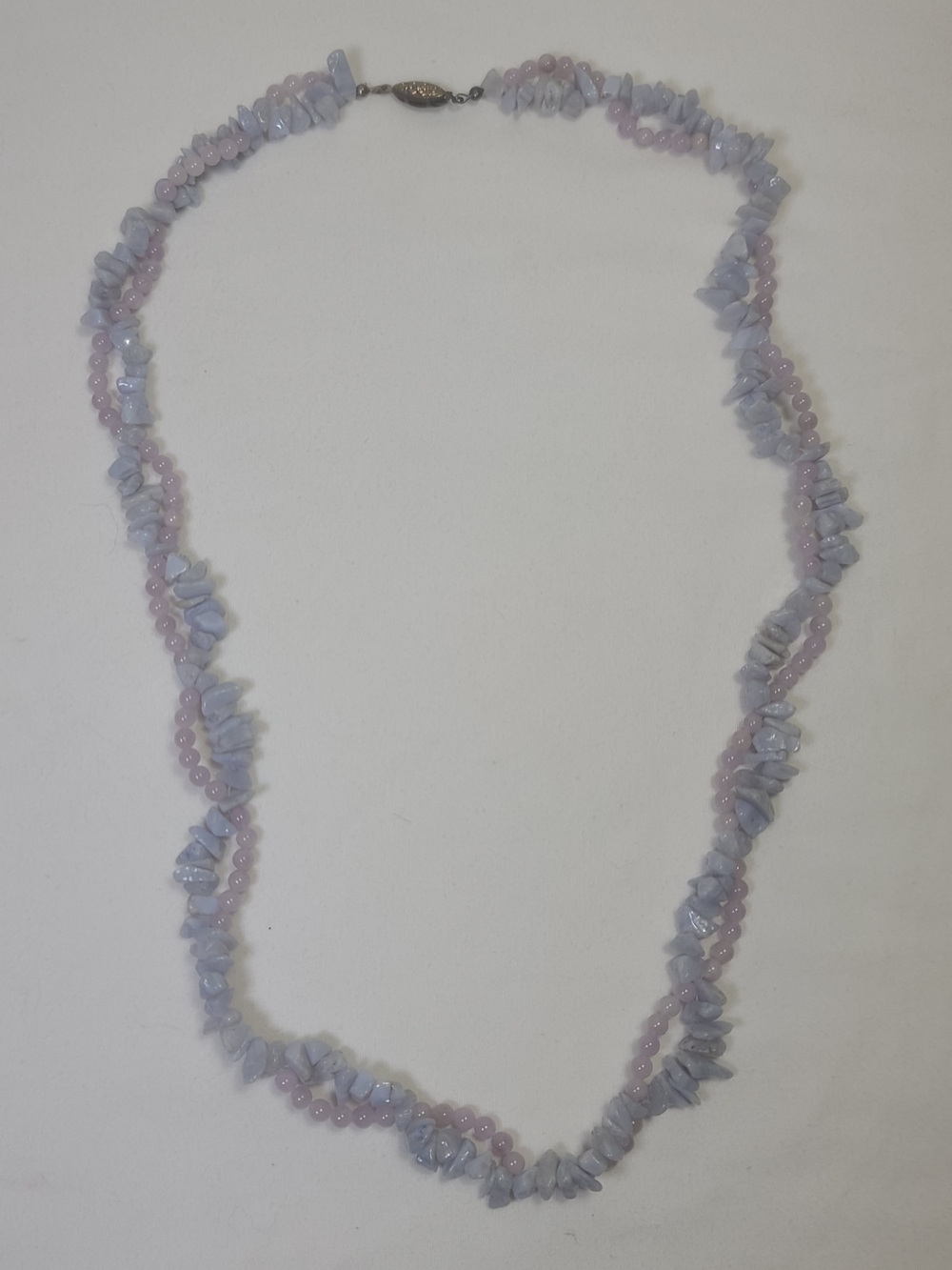 Vintage Blue Lace Agate And Lavender Quartz Chip Gemstone Beaded Necklace